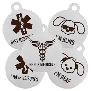 Medical Alert Round Dog Tags - 16 Designs