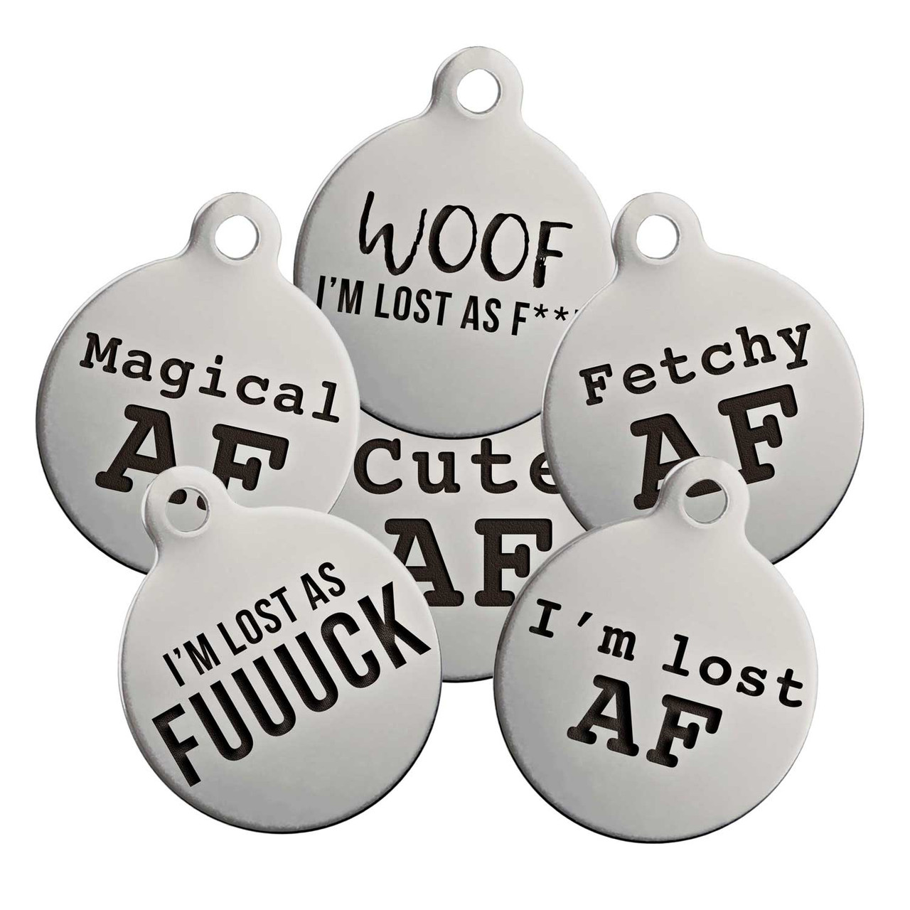 Roundup Design AF Round Dog ID Tags – 10 Designs – dogIDs